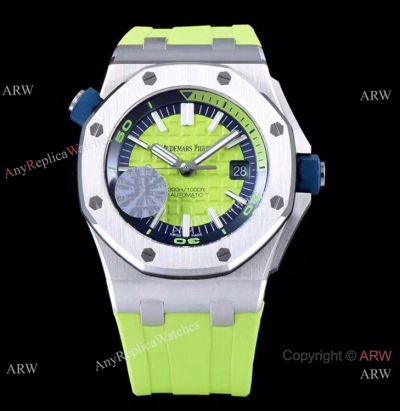 V8 1:1 Best Audemars Piguet Diver's Watch Green Rubber Strap